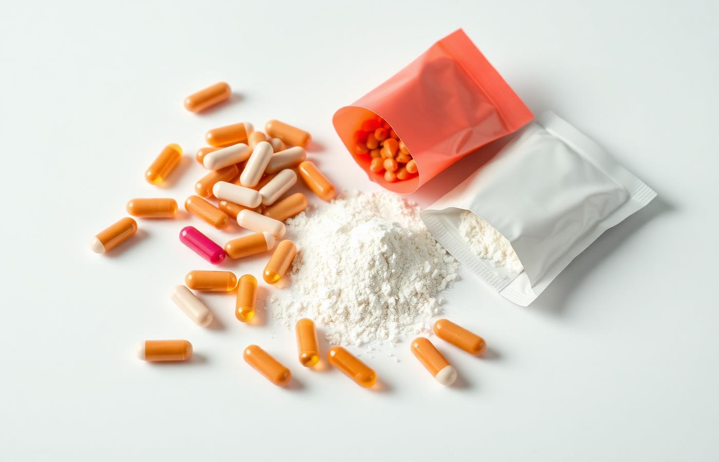 Nutraceutical capsules, powder and sachet samples